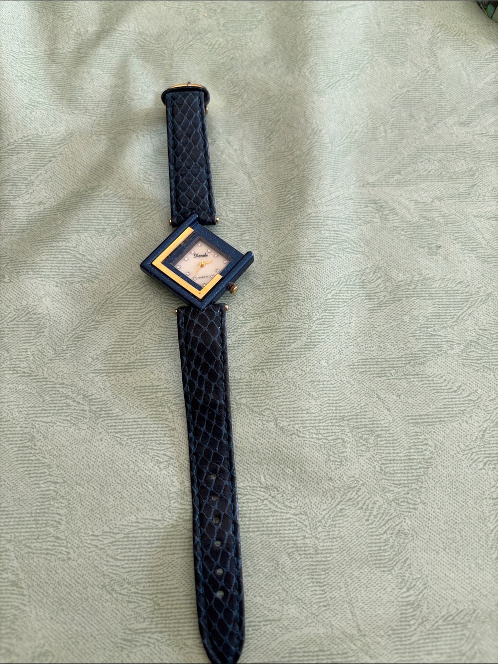 Xanadu Square Navy Leather Women's Watch with Gold-Tone Accents